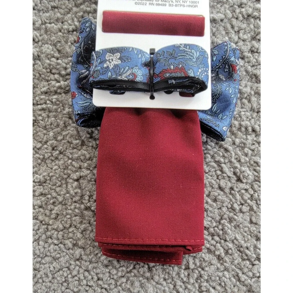Bar III Floral Bow Tie And Solid Pocket Square Men's One Size Red/Blue - Picture 5 of 15